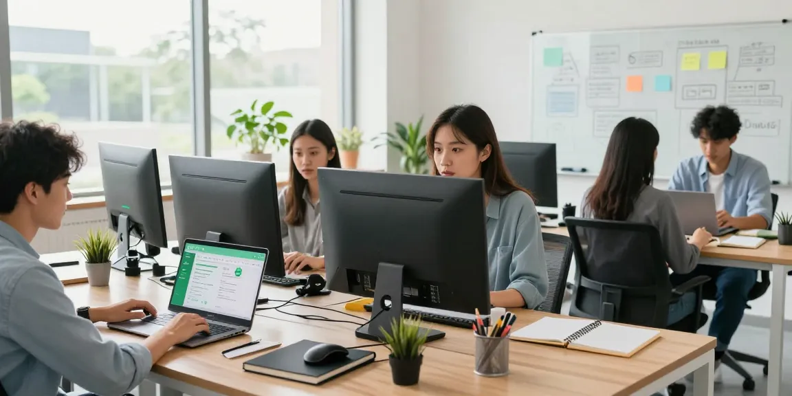 Engaging workspace scene with professionals using WhatsApp網頁版 for collaboration, illustrating modern tech dynamics.