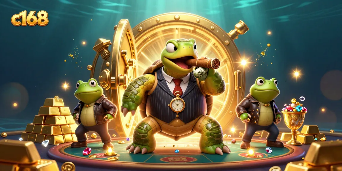 Experience the excitement of c168 with vivid characters and treasures in this vibrant casino illustration.