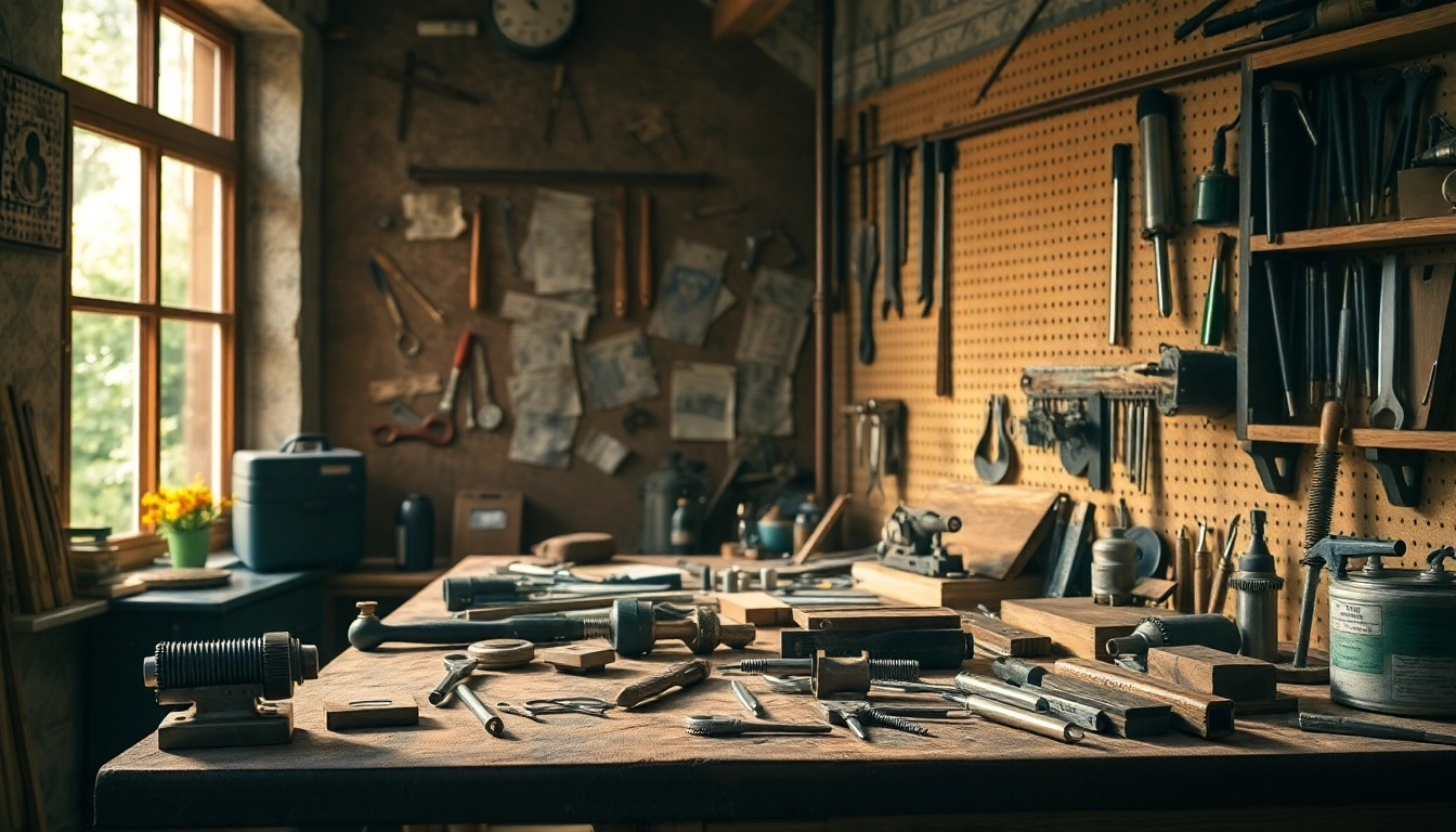 Chiave a settore tools arranged on a professional workbench.