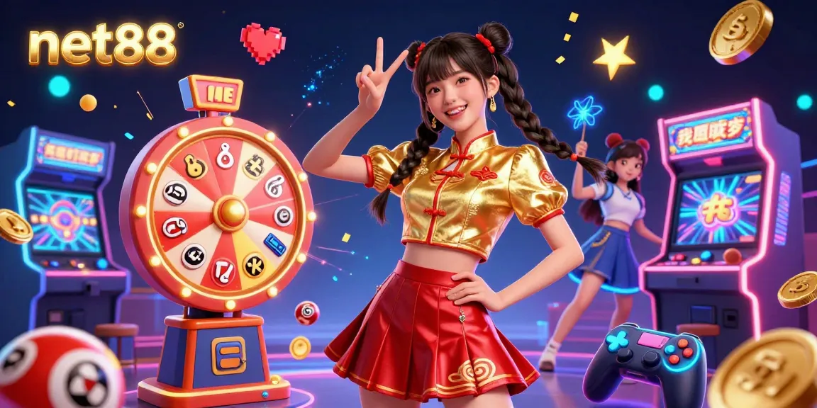 Engaging with net88's colorful gambling universe, featuring vibrant symbols and lively characters.