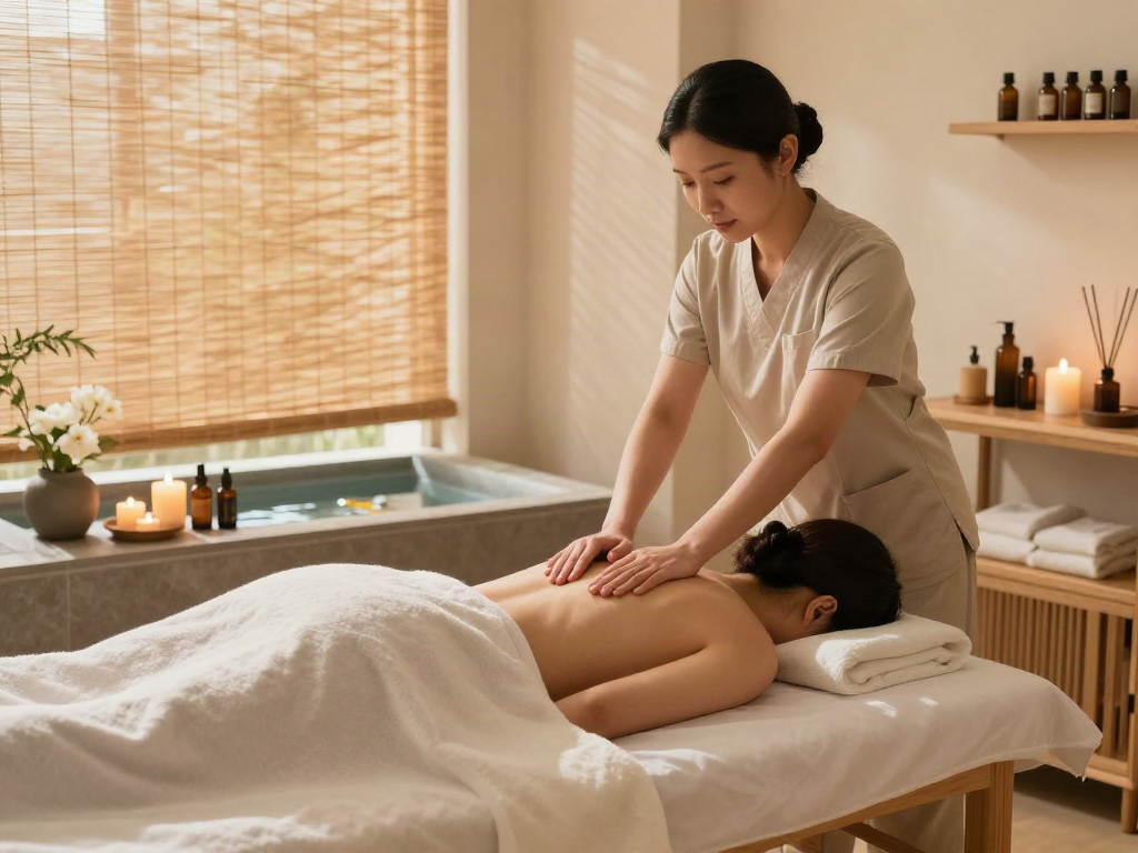 중랑구출장마사지 therapy in a serene spa environment with essential oils and soft lighting
