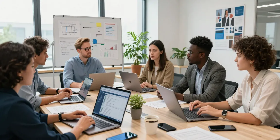 Compare business mobile deals UK in a modern office meeting with professionals analyzing data and collaborating.