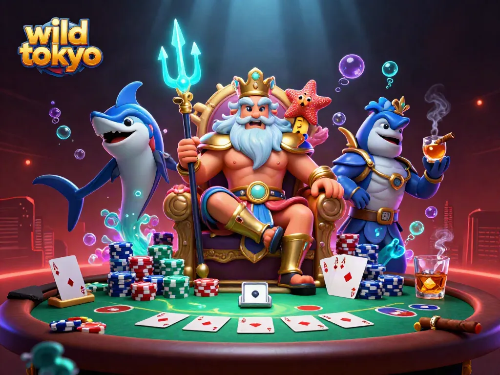 Experience the wild tokyo vibe with a casino scene featuring Neptune and vibrant poker elements.