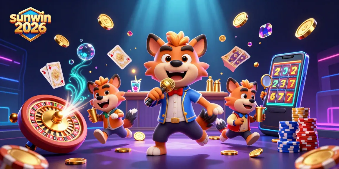 Engage with the vibrant comedy casino club scene of sunwin 2026 featuring playful hyenas, golden coins, and roulette.