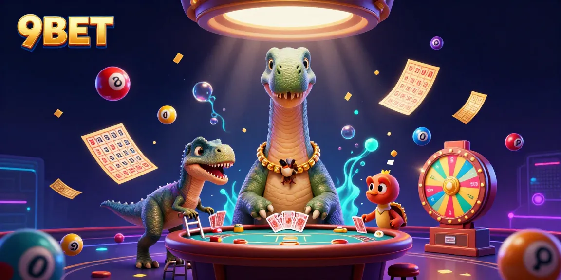 Experience the thrilling atmosphere of 9BET with vibrant casino elements and engaging characters.