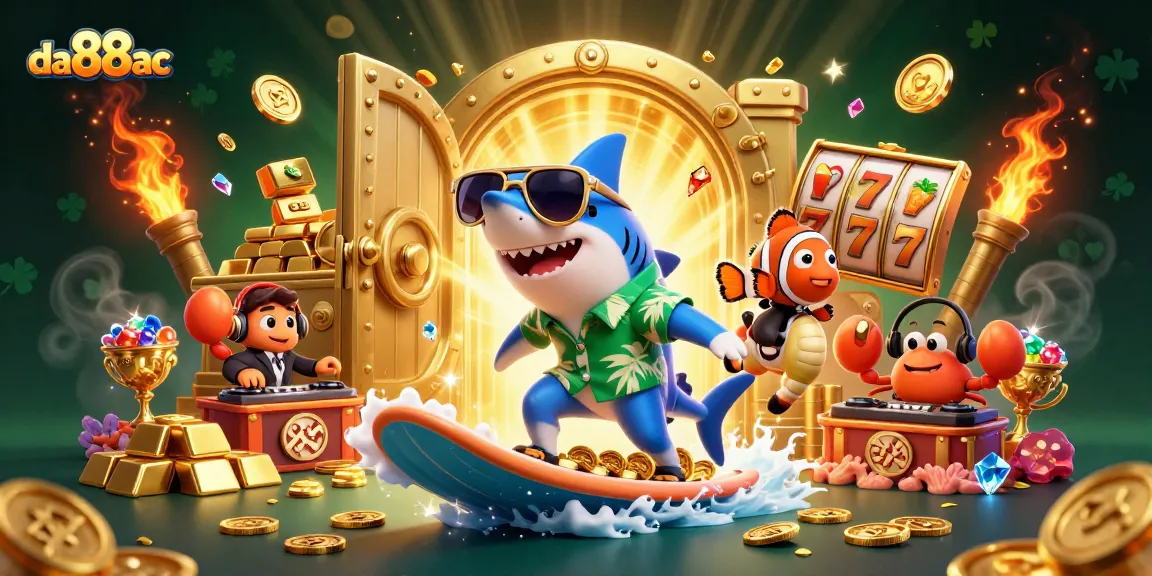 Enjoy thrilling victories at da88ac with colorful slot games featuring a shark, clownfish, and DJ crab.