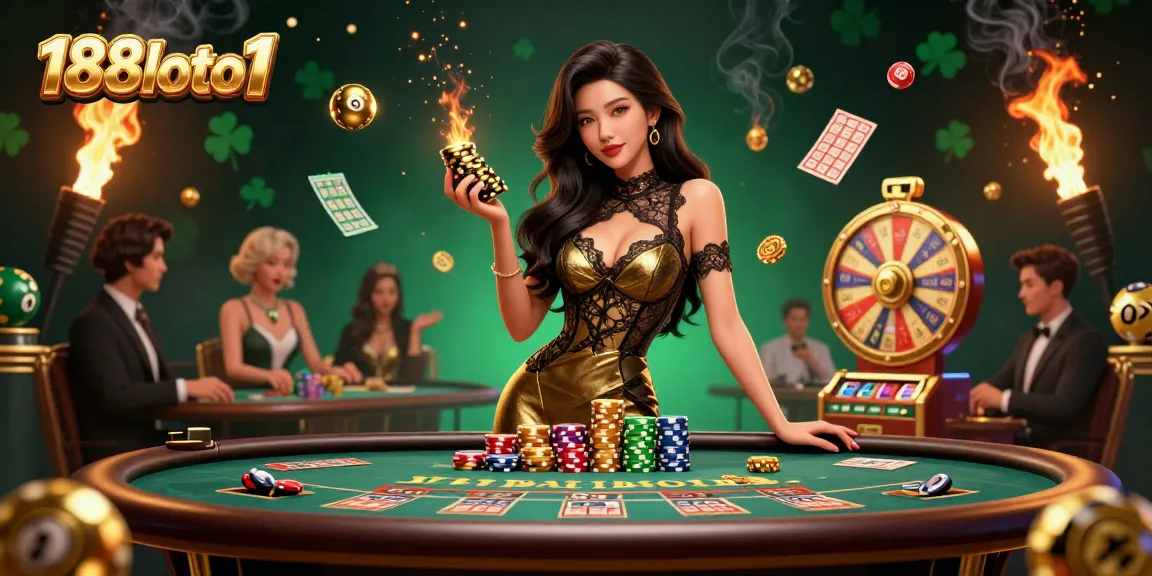 Engage with exciting lottery experiences at 188loto1, showcasing a confident woman at a baccarat table.