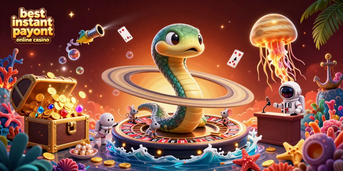 Engage with the best instant payout online casino scene featuring a cosmic snake and betting astronaut mice.