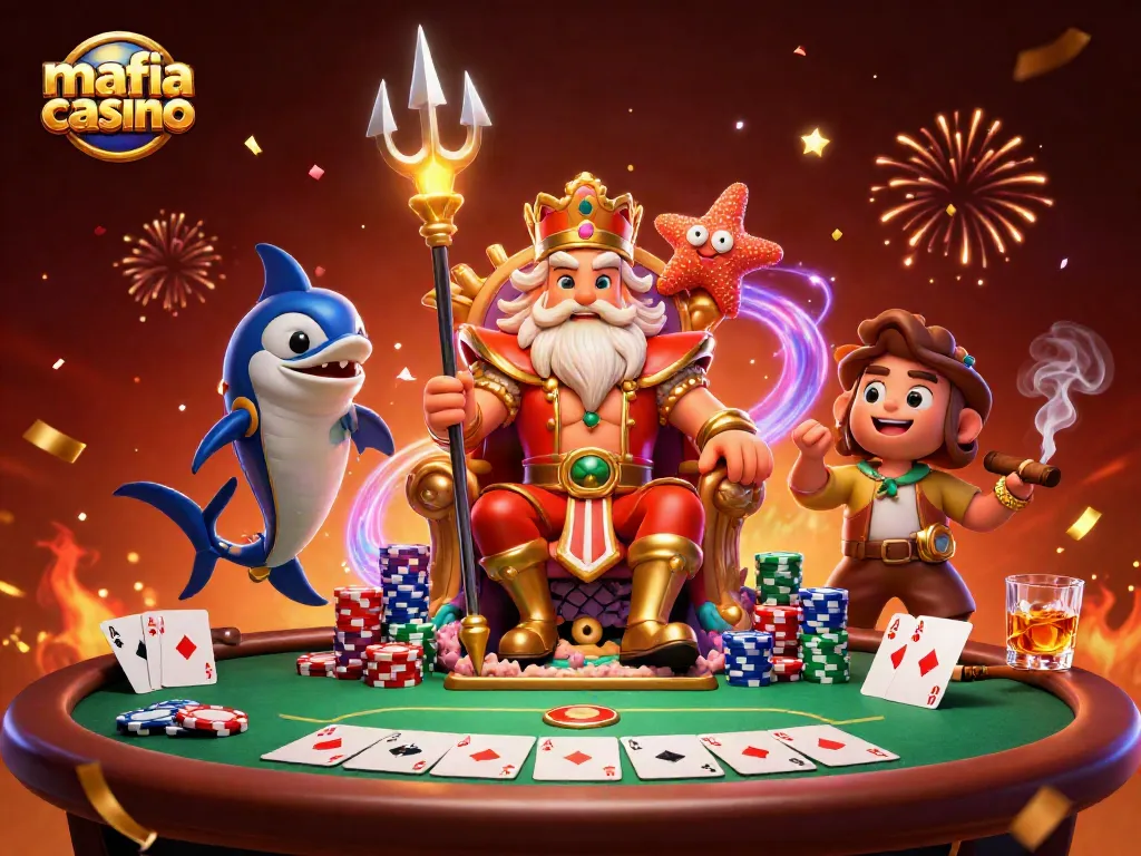 Engage with Mafia Casino's vibrant atmosphere at an exciting poker table scene.