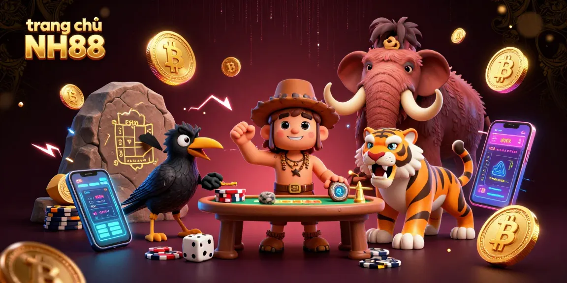 Experience excitement at trang chủ NH88 with dynamic casino action featuring cartoon characters and crypto elements.