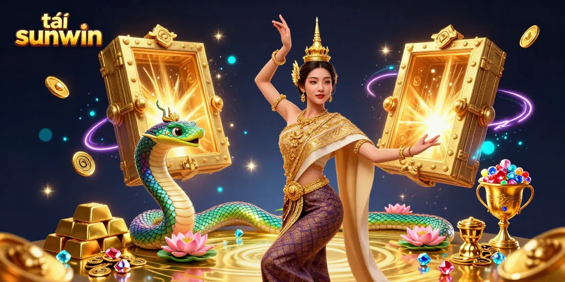 Experience the thrill of tải sunwin in this vibrant casino scene featuring golden treasures and traditional Thai elements.