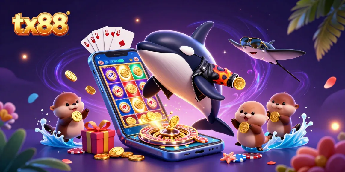 Experience the excitement of tx88 as sea creatures join in thrilling casino games with colorful slot machines and golden coins.