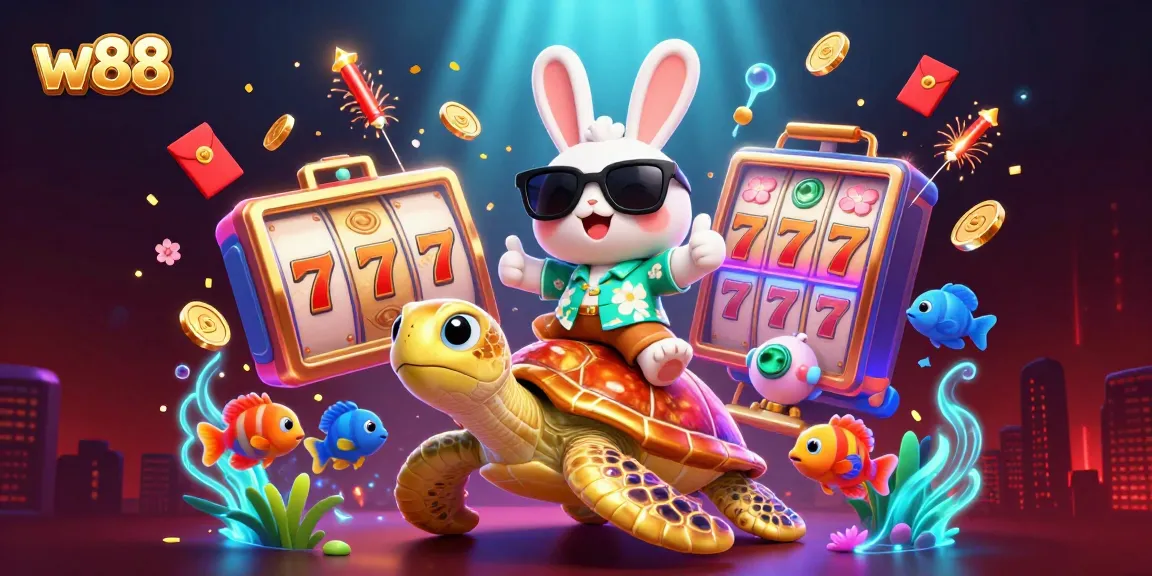 Engage with w88's vibrant jackpot experience in a lively 3D casino scene.